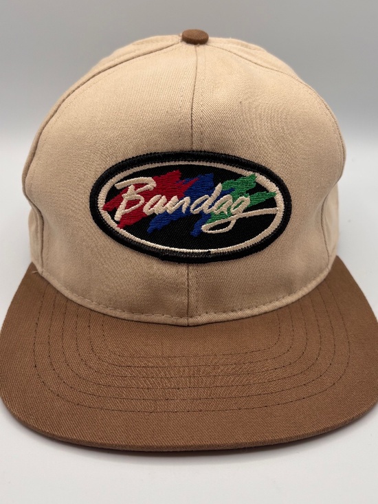 Vintage Bandag Tires Artsy Embroidered Logo Retro Beige/Tan Snapback Hat - Picture 1 of 7